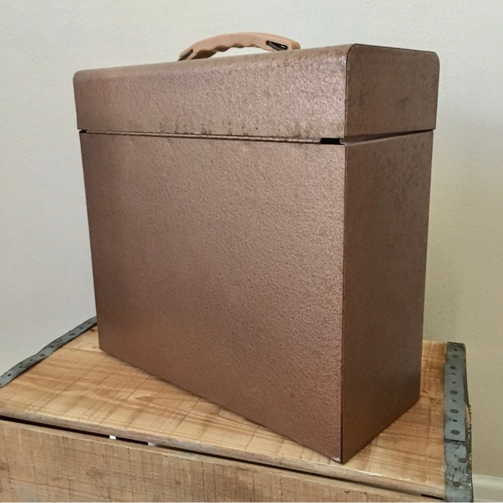 Vintage 60s Bronze Copper Pinkish Metal Storage Carry Travel Case with Handle